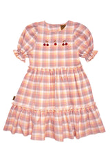 Girl Dress with Puff Sleeves -Cherry