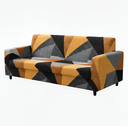 Anyseat 3-Seater Sofa Cover – Golden Yellow Geometric Style Slipcover for Living Room Chair Protection