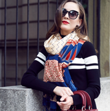 Anyyou 100% Pure Merino Wool Poncho Scarf for Women – Blue Striped Pattern Oversized Winter Pashmina Shawl Wrap