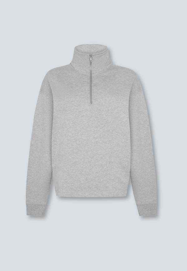 Organic Cotton Quarter Zip Sweatshirt, Light Grey Marl