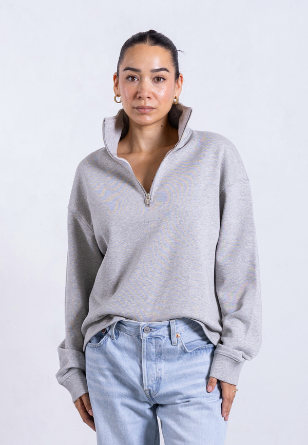 Organic Cotton Quarter Zip Sweatshirt, Light Grey Marl