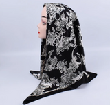 Anyyou Fashion Premium Satin Square Scarf – Elegant Lace Black Silk-Feel Neckwrap for Women