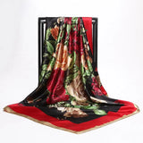 Anyyou Fashion Premium Satin Square Scarf – Peony Red Silk-Feel Neckwrap for Women