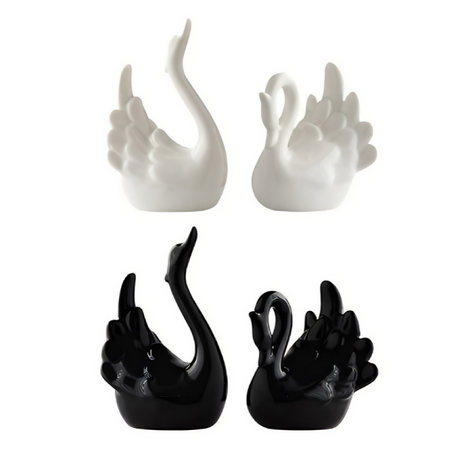 ANYHOUZ 2PC Set Nordic Ceramic Mini Swan Couple Statue Figurine – Realistic Statue Ornament for Modern Home Decor