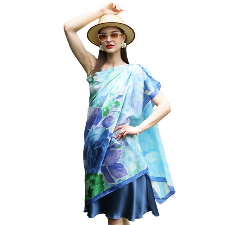Anyyou 100% Mulberry Silk Sky Blue Scarf Women Luxury Long Shawl – Beach Wear, Swimwear Cover Up, Pashmina Foulard Fashion Accessory