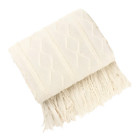 Anycozy White Faux Cashmere Throw Blanket – Diamond Knit Sofa Cover & Home Decor Accent