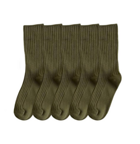 Anyfootwear 5 Pairs One Size 36-43 Green Retro Long Knitted Socks Cotton Autumn Winter Solid Color Warm Socks For Women Girls