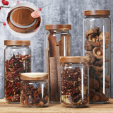Anygleam Condiments Container 4Pcs Glass Jar Storage With Airtight Wooden Lids Canister