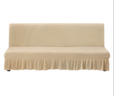 Anyseat Beige Armless Futon Slipcover – Stretch Sofa Bed Protector with Ruffle Skirt