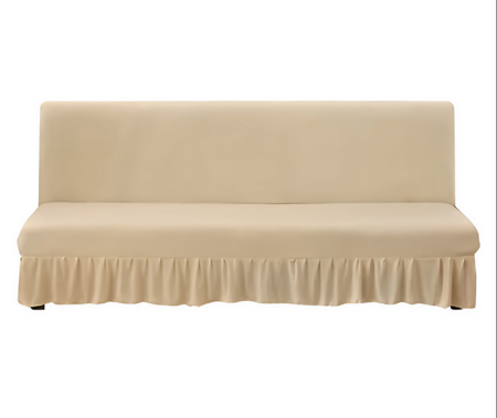 Anyseat Beige Armless Futon Slipcover – Stretch Sofa Bed Protector with Ruffle Skirt