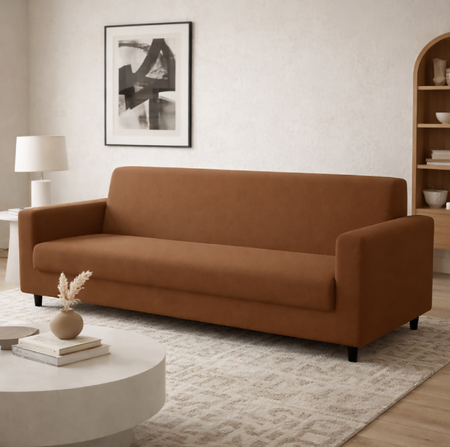 Anyseat 4-Seater Sofa Cover – Plain Light Coffee Style Slipcover for Living Room Chair Protection