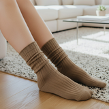 Anyfootwear 5 Pairs One Size 36-43 Khaki Retro Long Knitted Socks Cotton Autumn Winter Solid Color Women Student Girls