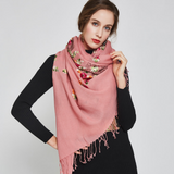 Anyyou 100% Pure Merino Wool Pink Floral Garden Stylish Poncho Winter Large Scarf With Trendy Pashmina Shawl Bandana For Womenfashion Design