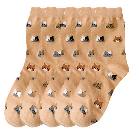 Anyfootwear 5 Pairs Women's Cartoon Cat Ankle Socks Size 5-9 Orange Thick Warm Cotton Cute Casual Short Socks for Ladies Girls Christmas Gifts
