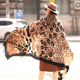 Anyyou 100% Merino Wool Brown Leopard Pattern Silk Satin Large Winter Scarf Pashmina Shawl Bandana Perfect For Women Ladies Fashion Style