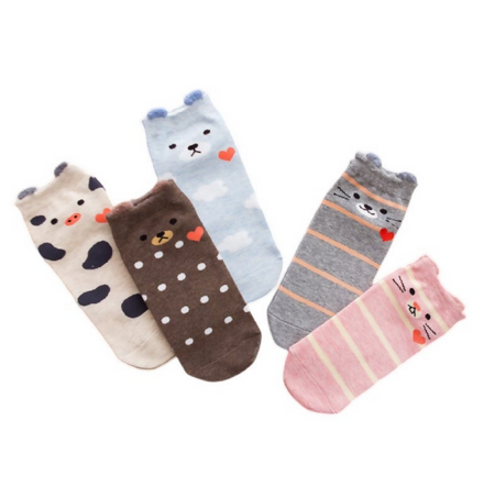 Anyfootwear 5 Pairs One Size 5-9 Mixed Color Farm Animals Cartoon Socks Spring Summer Fashion Cotton Cute Happy Funny Casual Socks For Women