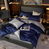 Anycozy Double Bed Sheet Set – Navy Blue & Light Grey Ultra‑Soft Luxury Egyptian Cotton Bedding Cover, 4‑Piece Ensemble