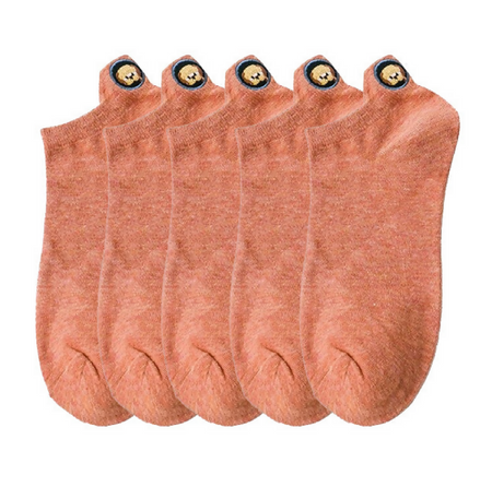 Anyfootwear 5 Pairs One Size 4-5 Orange Fashion Funny Unisex Cotton Short Socks 3D Stereoscopic Heel Embroidery Cute Candy Color Casual Socks