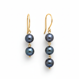 Gold Stainless Steel Asymmetrical Black Pearl Drop Earrings