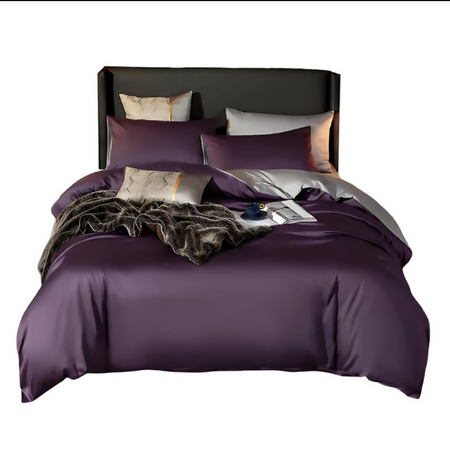 Anycozy UK King Bed Sheet Set – Purple & Light Grey Ultra‑Soft Luxury Egyptian Cotton Bedding Cover, 4‑Piece Ensemble