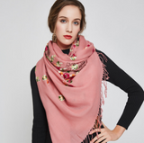 Anyyou 100% Pure Merino Wool Pink Floral Garden Stylish Poncho Winter Large Scarf With Trendy Pashmina Shawl Bandana For Womenfashion Design