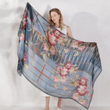 Anyyou 100% Mulberry Silk Spruce Blue Long Scarf for Women Luxury Beach Shawl Swimwear Cover-Up Pashmina Wrap Foulard