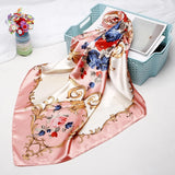 Anyyou Fashion Premium Satin Square Scarf – Roses Pink Garden Silk-Feel Neckwrap for Women