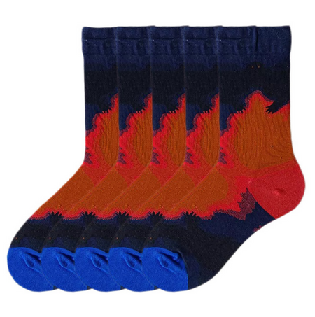 Anyfootwear 5 Pairs Size 5-9 Unisex Long Socks Cartoon Orange Abstract Nature Print Design Warm Winter Socks Comfortable Casual Foot Accessories