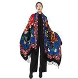 Anyyou 100% Merino Wool Blue Multi-Color Patterns Silk Satin Large Winter Scarf Pashmina Shawl Bandana Perfect For Women Ladies Fashion Style