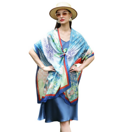 Anyyou 100% Mulberry Silk Royal Blue Scarf Women Luxury Long Shawl – Beach Wear, Swimwear Cover Up, Pashmina Face Shield Foulard Fashion Accessory