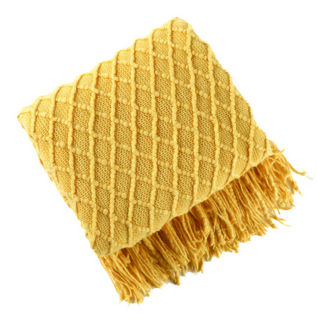 Anycozy Yellow Faux Cashmere Throw Blanket Nordic Knit Plaid – Soft Warm Decorative Couch & Bed Cover