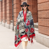 Anyyou 100% Pure Merino Wool Multicolor Rose Zentangle Stylish Poncho Winter Large Scarf With Trendy Pashmina Shawl Bandana For Womenfashion Design