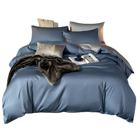 Anycozy UK King Bed Sheet Set – Blue & Light Grey Ultra‑Soft Luxury Egyptian Cotton Bedding Cover, 4‑Piece Ensemble