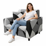 Anyseat 1-Seater Sofa Cover – Black White Geometric Style Slipcover for Living Room Chair Protection
