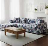 Anyseat 4-Seater Sofa Cover – Blue White Geometric Style Slipcover for Living Room Chair Protection