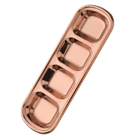 Anygleam Rose Gold Stainless Steel 4-Grid Sauce Dish – Seasoning & Dipping Plates for Kitchenware