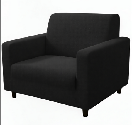Anyseat 1-Seater Sofa Cover – Plain Black Style Slipcover for Living Room Chair Protection