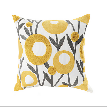 Anypillow White With Yellow Boho Floral Embroidered Pillowcase Decorative Cushion Cover