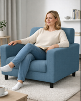 Anyseat 1-Seater Sofa Cover – Plain Grey Blue Style Slipcover for Living Room Chair Protection