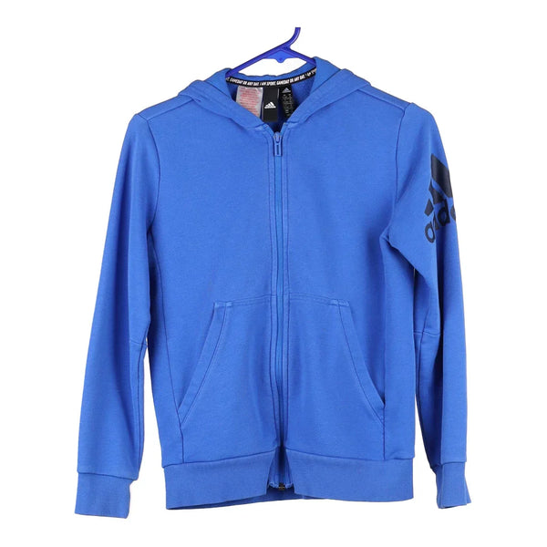 Age 11-12 Adidas Spellout Hoodie - Medium Blue Cotton Blend