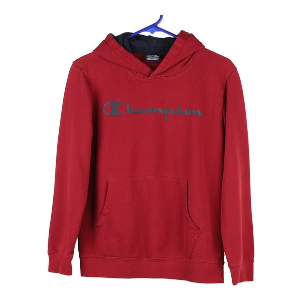 Age 13-14 Champion Spellout Hoodie - XL Red Cotton Blend