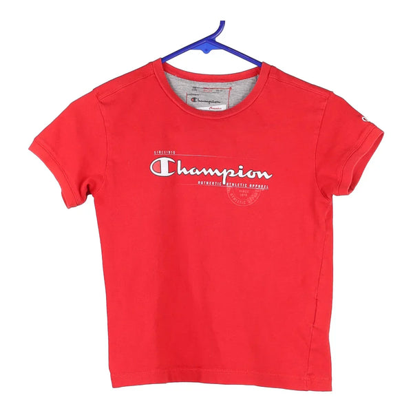 Age - 7-8 Champion Spellout T-Shirt - Small Red Cotton