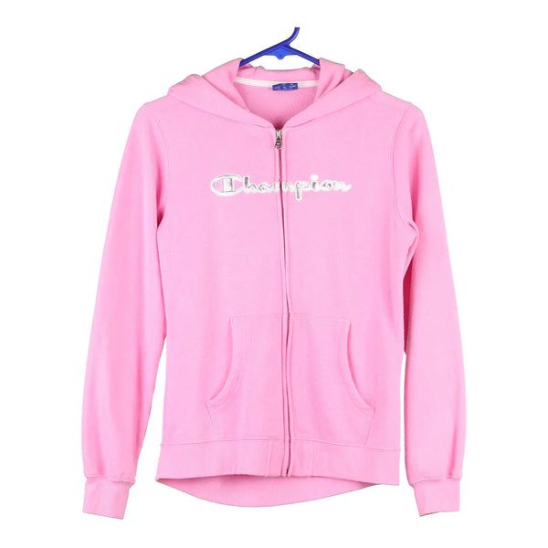 Age 13-14 Champion Spellout Hoodie - XL Pink Cotton Blend