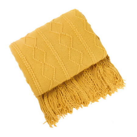 Anycozy Yellow Faux Cashmere Throw Blanket – Diamond Knit Sofa Cover & Home Decor Accent