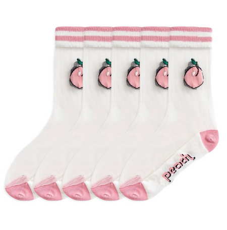 Anyfootwear 5 Pairs Peach Crystal Silk Socks Size 5-9 Harajuku Fashion Flower Vine Pattern Comfortable Soft Breathable Casual Socks for Women