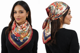 Anyyou Fashion Premium Satin Square Scarf – Red Beige Silk-Feel Neckwrap for Women