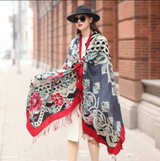 Anyyou 100% Pure Merino Wool Multicolor Rose Zentangle Stylish Poncho Winter Large Scarf With Trendy Pashmina Shawl Bandana For Womenfashion Design