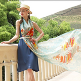 Anyyou 100% Mulberry Silk Long Scarf for Women – Pastel Blue Luxury Beach Shawl, Swimwear Cover Up, Pashmina Style Foulard & Face Shield