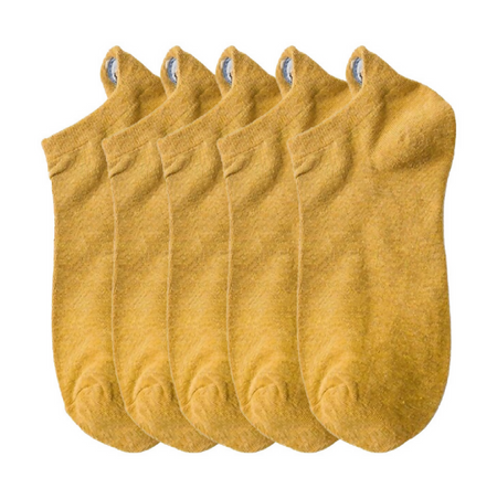 Anyfootwear 5 Pairs One Size 4-5 Mustard Fashion Funny Unisex Cotton Short Socks 3D Stereoscopic Heel Embroidery Cute Candy Color Casual Socks