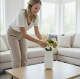 ANYDECO Flower Vase White Large Ribbed Nordic Style Pot Living Room Decor